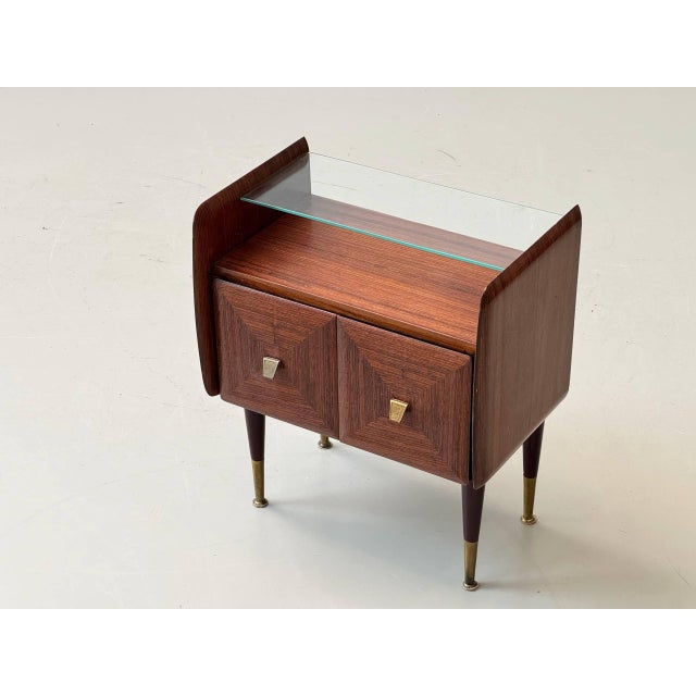 Mid-Century Modern Mahogany Bedside Table with Glass Tops, 1960s For Sale - Image 5 of 18