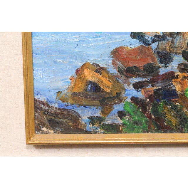 Mid 20th Century Scandinavian Coastal Landscape Oil Painting For Sale - Image 10 of 13