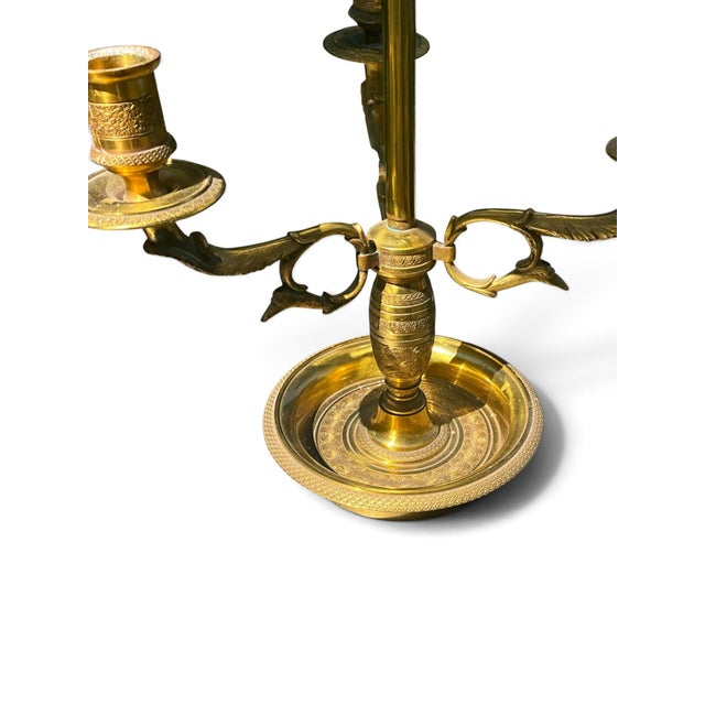 Mid 20th Century Antique-Style Brass Bouillotte Candlestick Lamp With Black Tole Shade Electrical Double Socket on Switch For Sale - Image 4 of 9