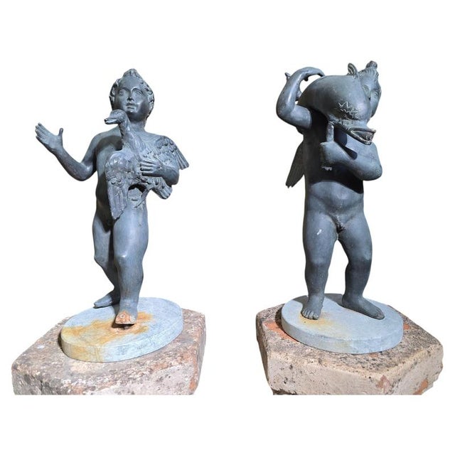 Pair of Grand Tour Bronze Putti with Goose and Dolphin on M, 1880, Bronze For Sale - Image 13 of 13