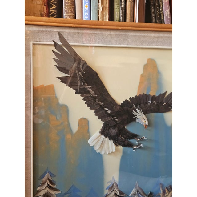 Multi Media 3d Bald Eagle in Flight Shadow Box Framed 37" X 33" For Sale - Image 13 of 13