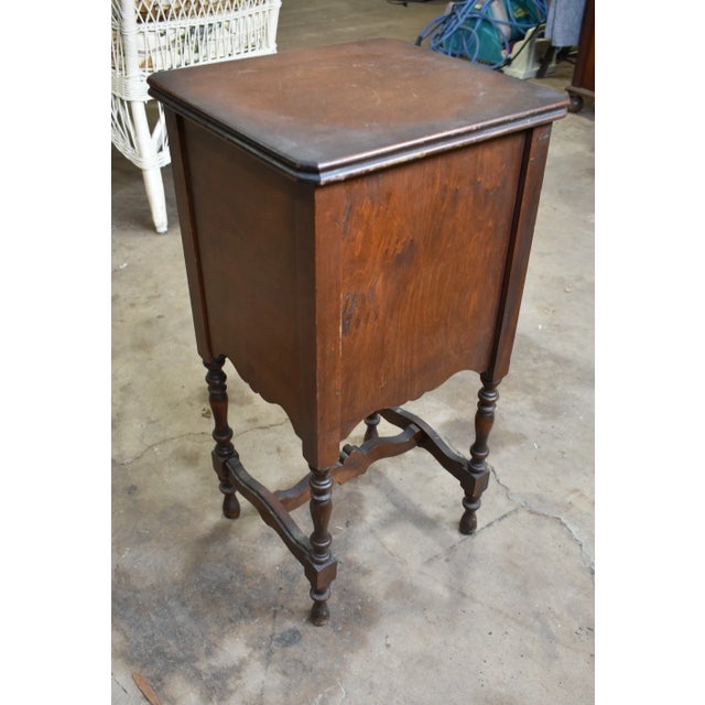 Wood Antique 1920s Copper-Lined Smoking Cabinet Side Table W/ Turned Legs For Sale - Image 7 of 8