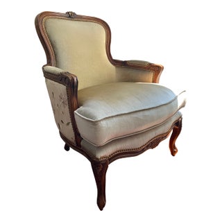 Hooker Furniture French Club Chair With Mahogany Finish & Floral Embroidery For Sale