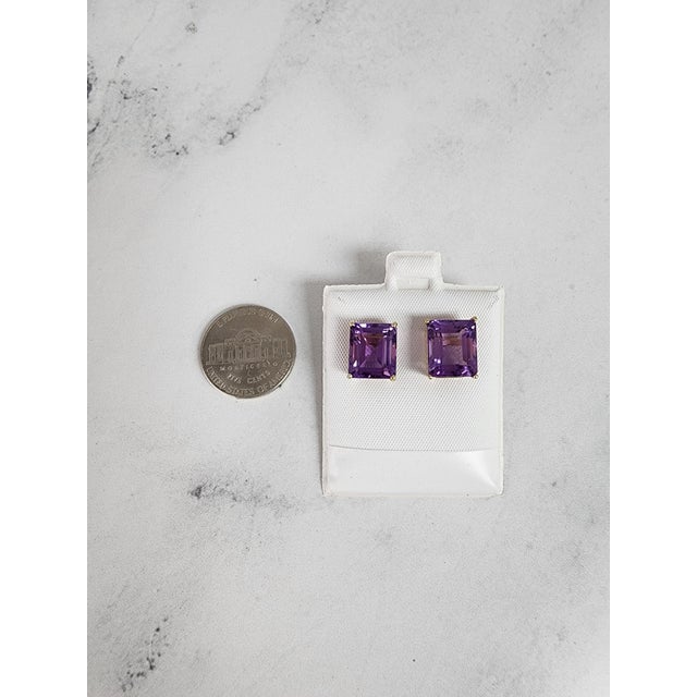 Contemporary Large Amethyst Emerald Cut Studs, 2 Pieces For Sale - Image 3 of 3