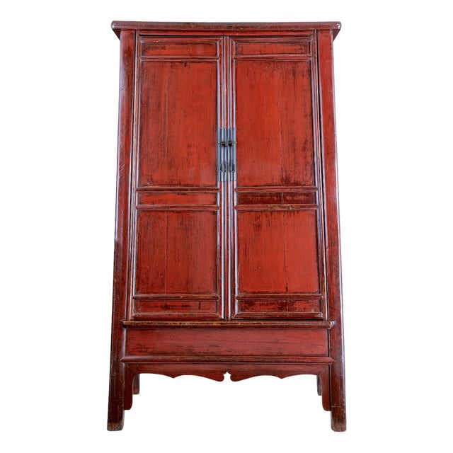 Antique Chinese Red Lacquer Cabinet, 1870 For Sale