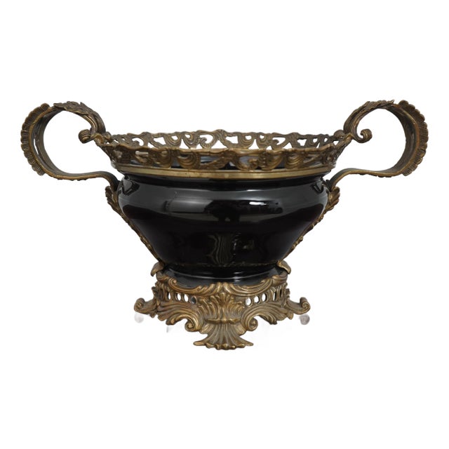 French Style Bronze & Porcelain Center Bowl For Sale