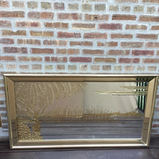 Vintage Reliable Asian Oriental Hollywood Regency Wall Mirror W Etched Gold Great addition to home decor Defenitly a...