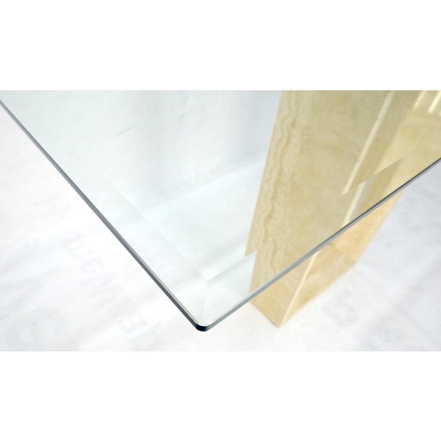 Travertine Sculptural Low Profile U Shape Base Glass Top Console Table MINT For Sale - Image 13 of 14