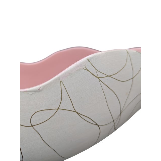 Mid Century Modern Pink White and Gold Abstract Scalloped Ceramic Planter For Sale - Image 9 of 10