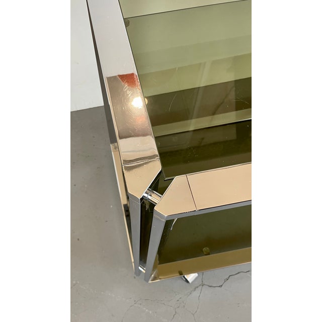 Metal Space Age Chrome and Smoked Glass Bar Cart, 1970s For Sale - Image 7 of 18