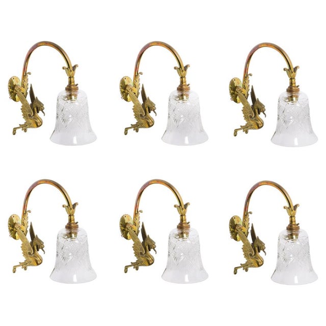 Antique Neo-Classical Ormolu & Glass Griffin Wall Lights, 1890s, Set of 6 For Sale - Image 9 of 9