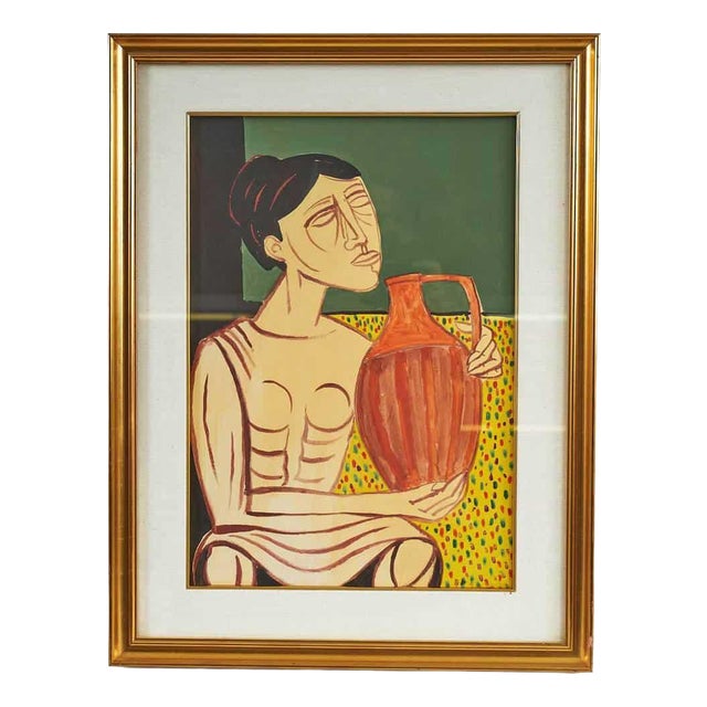 After Migneco, Portrait Composition, 2000s, Watercolor on Canvas For Sale