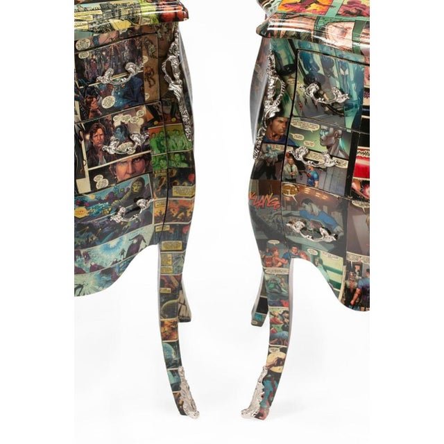 2020s French-Inspired Comic Print Commode Nightstands Pair For Sale - Image 5 of 9