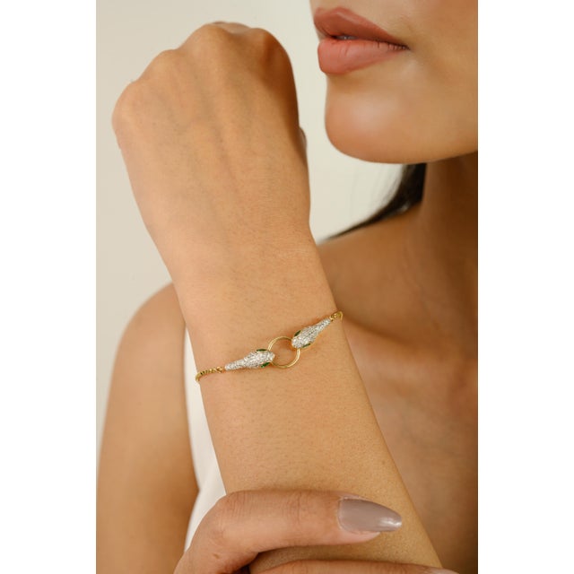 18k Gold Emerald Diamond Snake Bracelet For Sale - Image 4 of 10
