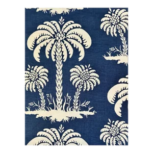 Thibaut Fabric Palm Island Navy F913149 Linen Blend 2 2/8 Yards