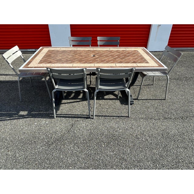 American Beautiful Aluminum Patio Set With Stone Top Table and 6 Chairs ~ For Sale - Image 3 of 9