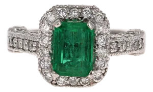 Mid 20th Century Gia Certified 2.72 Carat Emerald Diamond 14 Karat White Gold Bridal Ring, Size 7