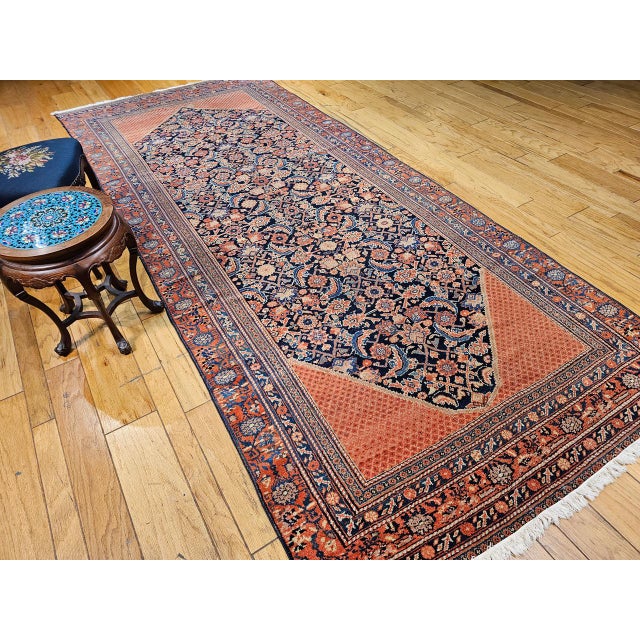 Vintage Persian Malayer Gallery Area Rug, Hand-Knotted Wool, Geometric Pattern, 5x13, Navy & Terracotta For Sale In Chicago - Image 6 of 16