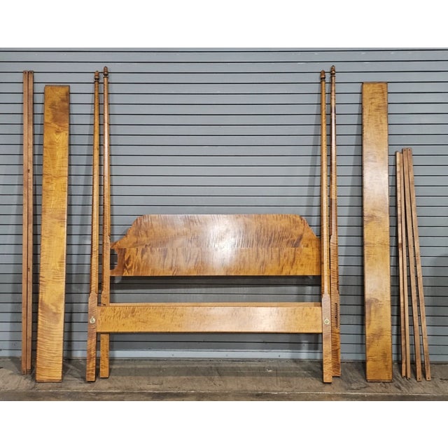 Store Item: Benchmade Tiger Maple Queen Size Pencil Post Canopy Carved Bed Description: Solid hand made Tiger Maple bed...