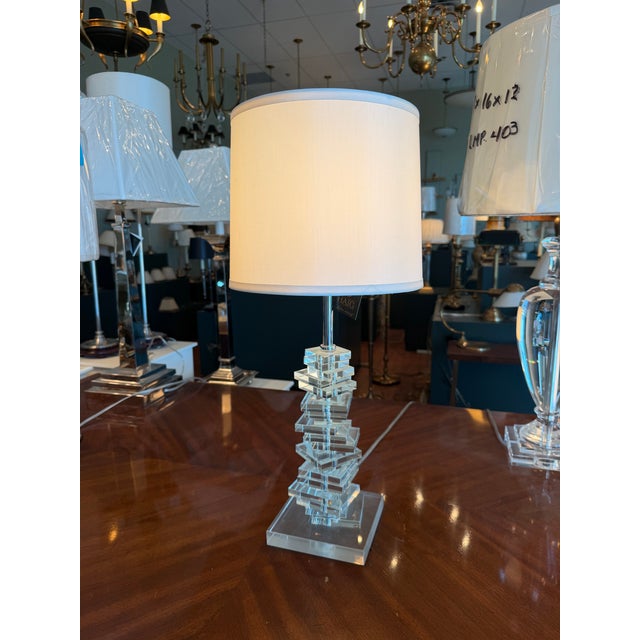 Art Deco Table Lamp Stacked Geometric Crystal Cubes For Sale - Image 4 of 4