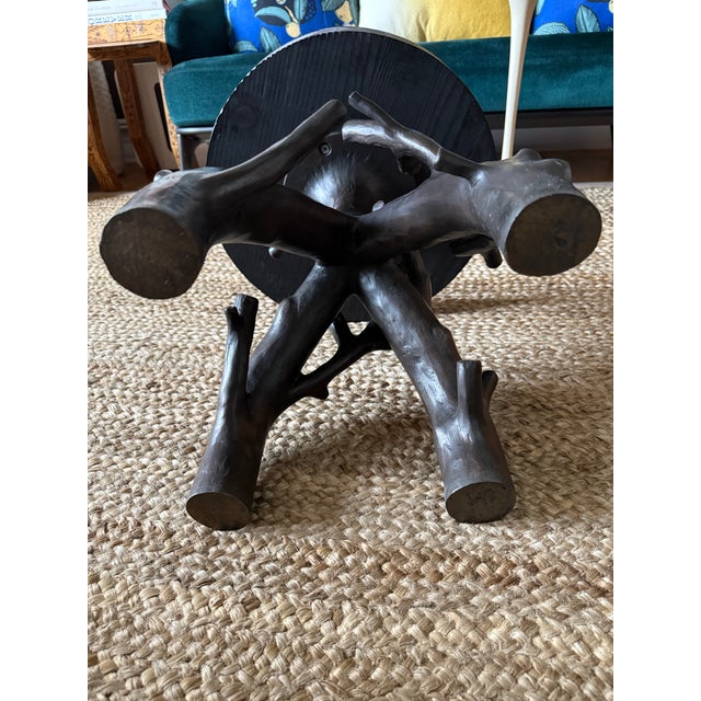 Contemporary Blackman Cruz Limited Edition Endanger Series Cast Bronze and Textured Walnut Top Side Table For Sale - Image 3 of 4