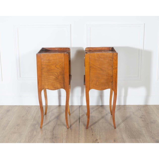 Mid-20th Century Pair of Louis XV Style Cherry Bedside Tables with Drawer and Niche For Sale - Image 10 of 14