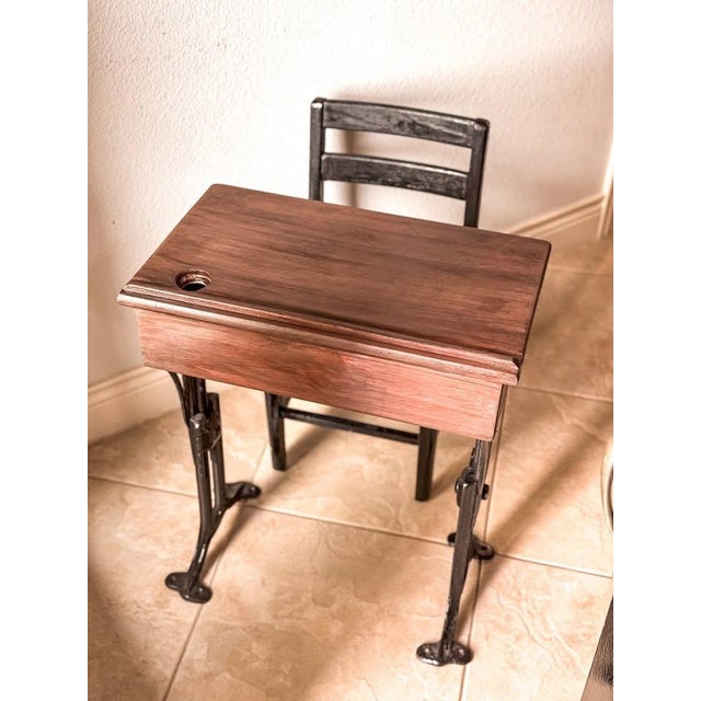 Antique Chandler Child’s School Desk With Cast Iron Base For Sale In Houston - Image 6 of 16