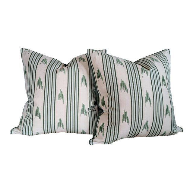 Schumacher Santa Barbara 22" Ikat Pillows in Leaf For Sale
