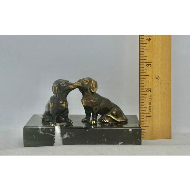 Vintage German Brass Dachshunds on Marble Base Paperweight — Midcentury Desk Accessory For Sale - Image 9 of 12