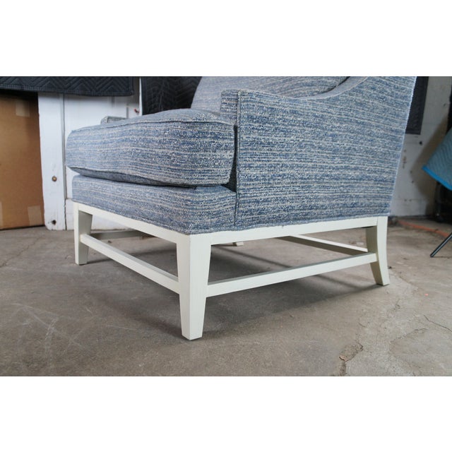 Late 20th Century Gabriella White Bev Upholstered Modern Blue Slope Arm Library Chair and a Half For Sale - Image 10 of 11