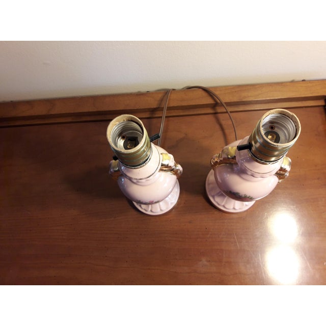 Vintage MidCentury Porcelain Pink Floral Dresser Lamps a Pair Chairish