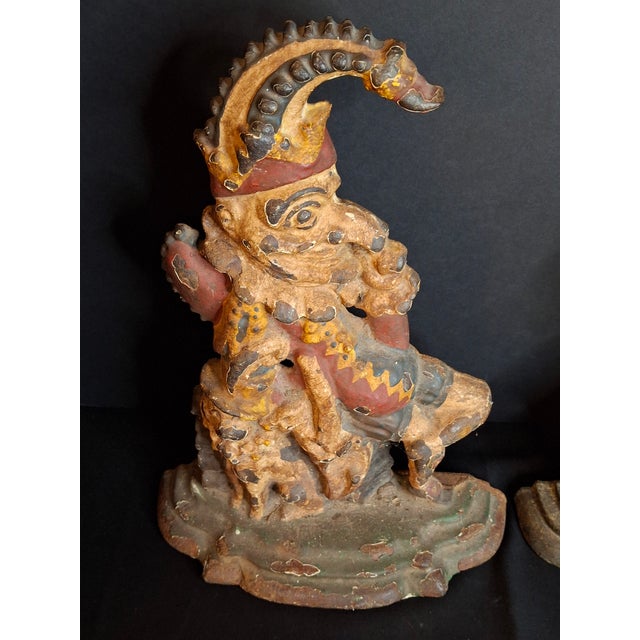 1920s Antique Early 20th-Century Cast Iron "Punch & Judy" Figural Doorstops - A Pair For Sale - Image 5 of 18