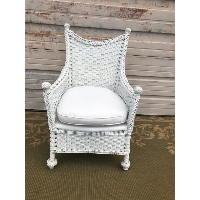 Vintage White Wicker Rattan Accent Chair For Sale - Image 10 of 10