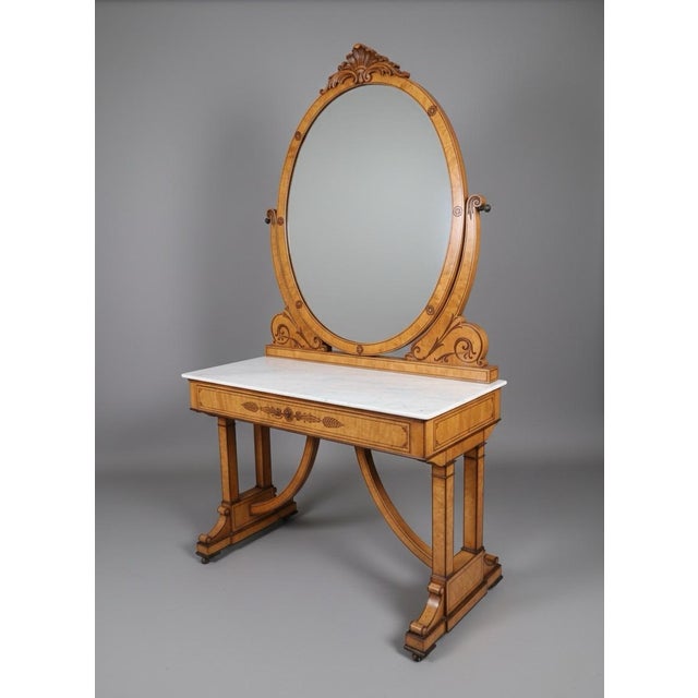 19th Century Neoclassical Biedermeier Style Satinwood & Marble Dressing Table For Sale - Image 4 of 6
