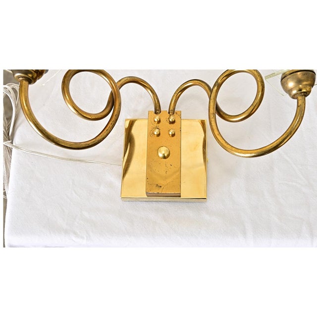 Vintage French Brass & Glass Wall Sconces - A Pair For Sale - Image 14 of 14