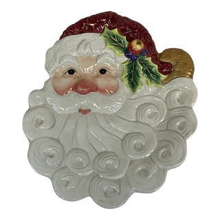 1980s Americana Majolica Traditional Christmas Fitz & Floyd Santa Plate For Sale