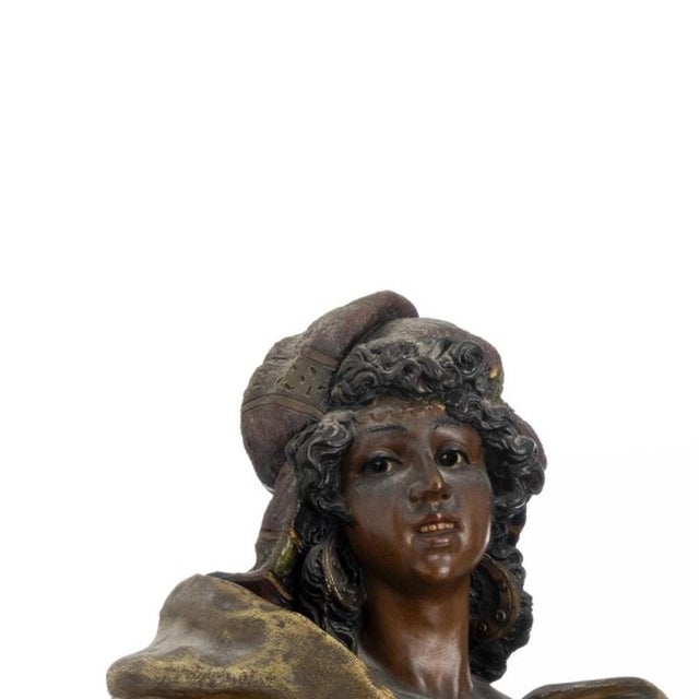 Porcelain - Pair of busts of Arabs - Year 1900. Two Austrian sculptures, circa 1900, in unglazed polychrome terracotta,...
