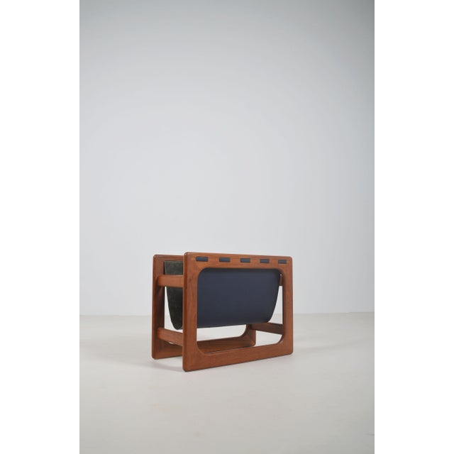 Wood Danish Magazine Holder in Teak and Leather attributed to Salin Møbler, 1970s For Sale - Image 7 of 7