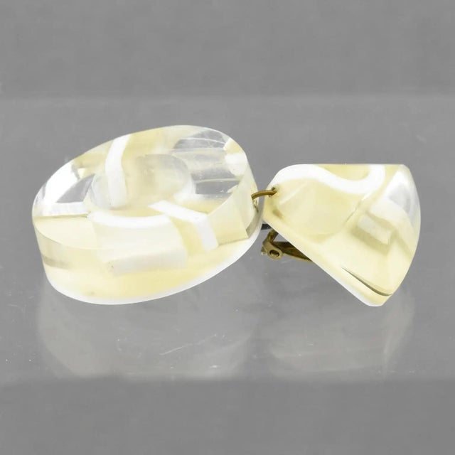 Kaso Cream-White and Mirror Acrylic Resin Clip Earrings For Sale - Image 10 of 10