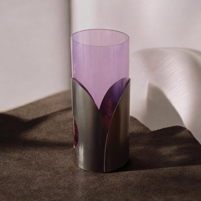 Mauve Vintage Murano Glass and Metal Vase, 1970s For Sale - Image 8 of 8