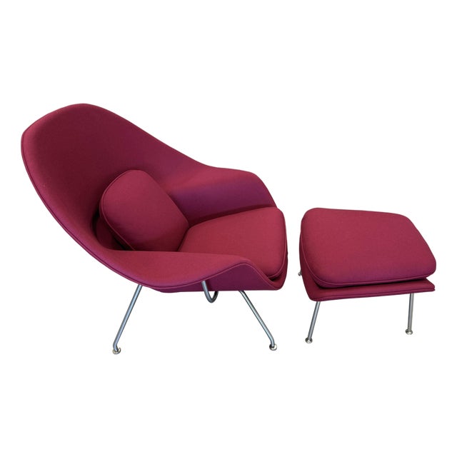 1966 Eero Saarinen for Knoll Womb Chair w/newer Ottoman Reupholstered For Sale