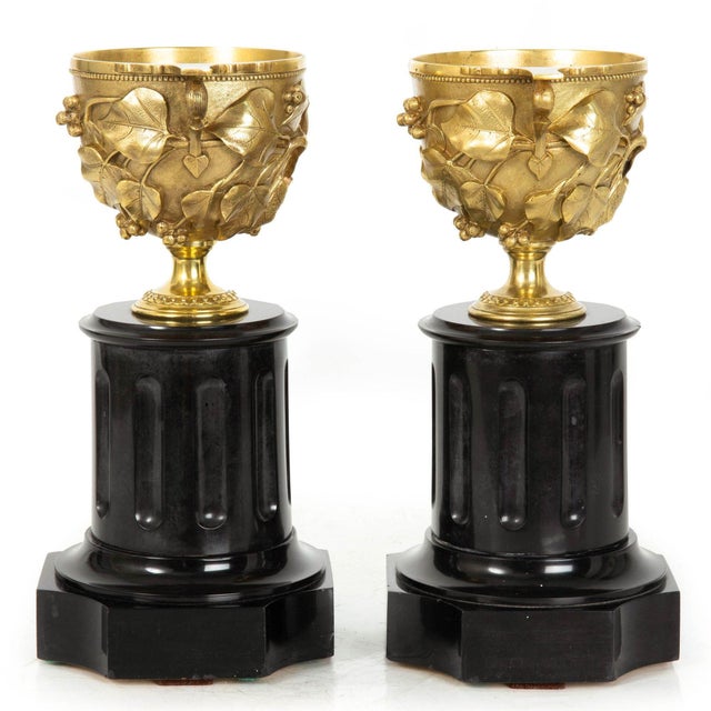 Grand Tour Pair of Grand Tour Bronze Two-Handled Pompeiian Cups Circa 1875 For Sale - Image 3 of 12