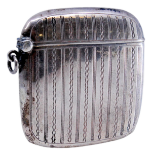 Guilloche Silver Matchbox with Top Bands and Hinged Lid