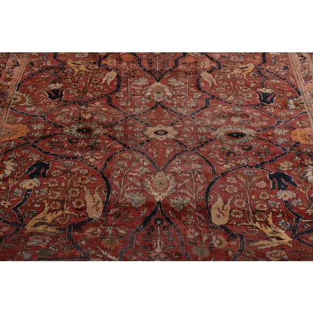 1920s Hand-Knotted Antique Heriz Persian Style Rug in Red and Blue Floral Pattern For Sale - Image 5 of 8