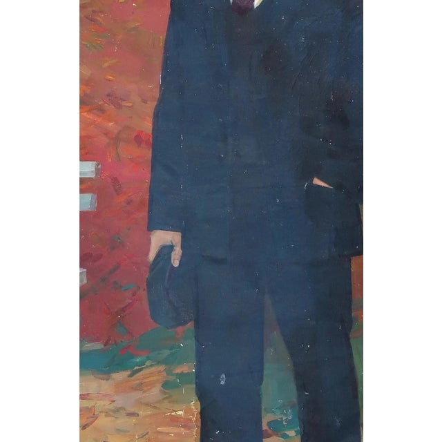 Lenin Portrait Antique Oil Painting, Soviet Socialist Realism Art 200-130 For Sale - Image 4 of 6