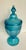 Fenton Art Glass Company Vintage Peacock Blue Iridescent Pressed Glass Lidded Candy Jar For Sale - Image 4 of 7