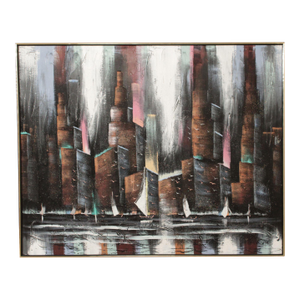 Artist Signed Large Abstract Painting of City Skyline