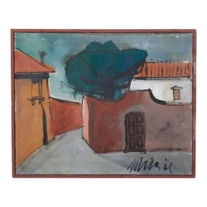 Modern Abstract Southwestern Adobe Village Signed