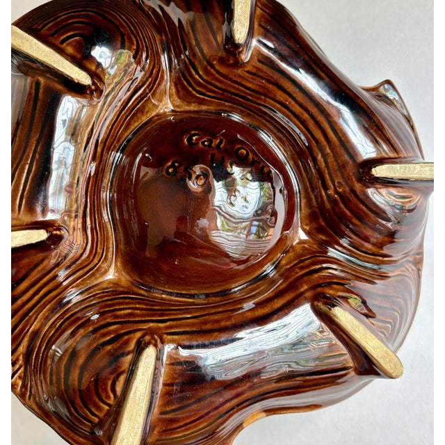Orange 1960s Mid-Century Modern California Pottery Orange & Brown Drip Glaze Divided Serving Dish For Sale - Image 8 of 9