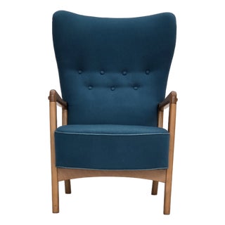 Danish Armchair in Wool and Lacquered Beechwood by Fritz Hansen, 1970s For Sale